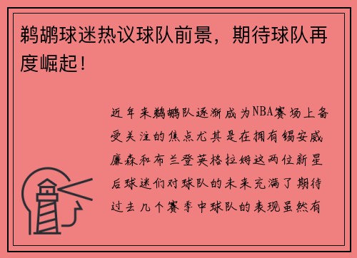 鹈鹕球迷热议球队前景，期待球队再度崛起！